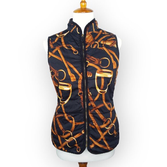 Vtg Ralph Lauren Quilted Vest Size Medium Equestrian Dark Denim Reversable - Picture 9 of 13